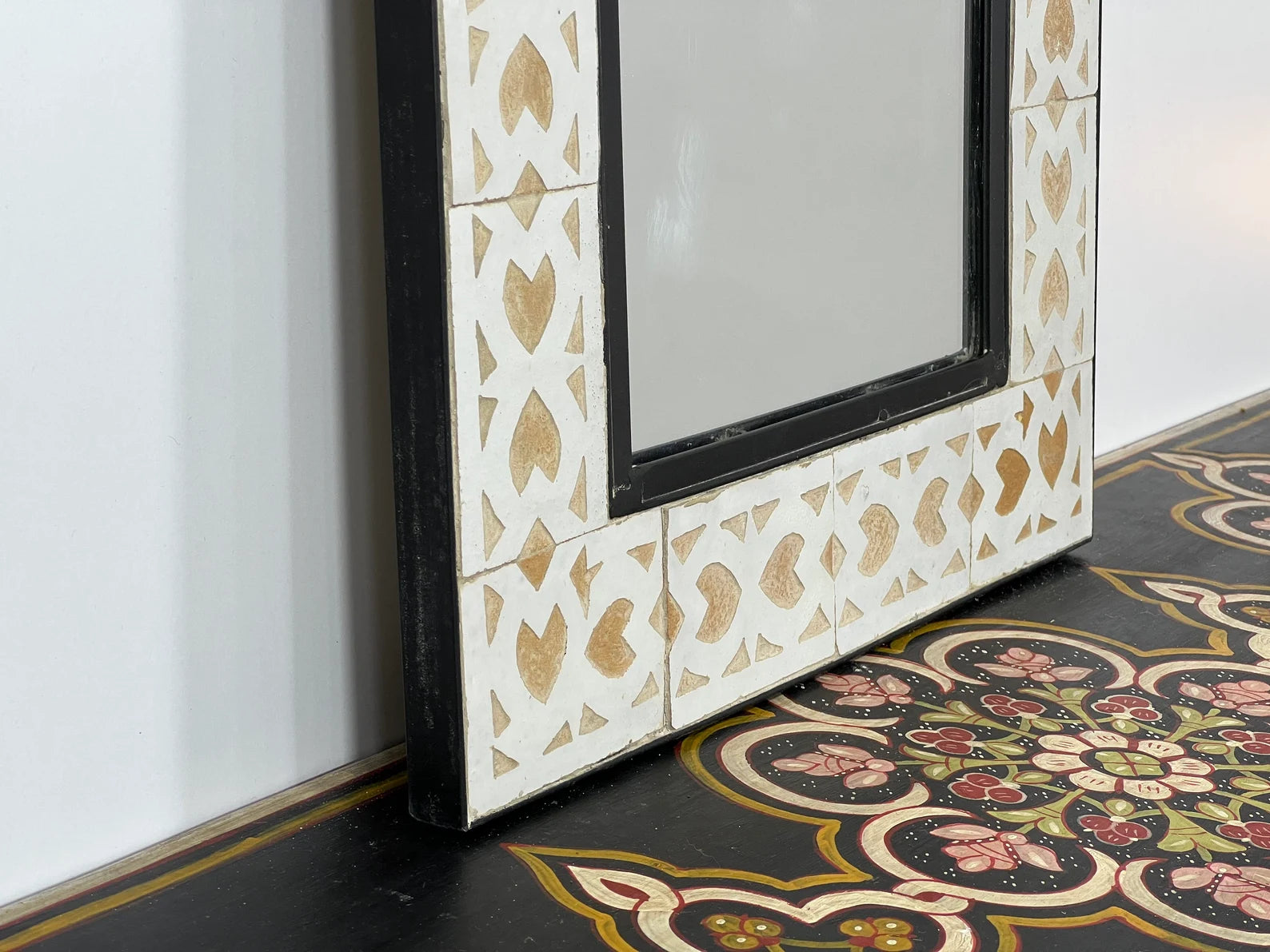 Beige Handmade Tile Mirror, Framed 16x24 Mosaic Mirror, Add Exotic Elegance to your design by this Unique Moroccan Indoor & Outdoor Mirror