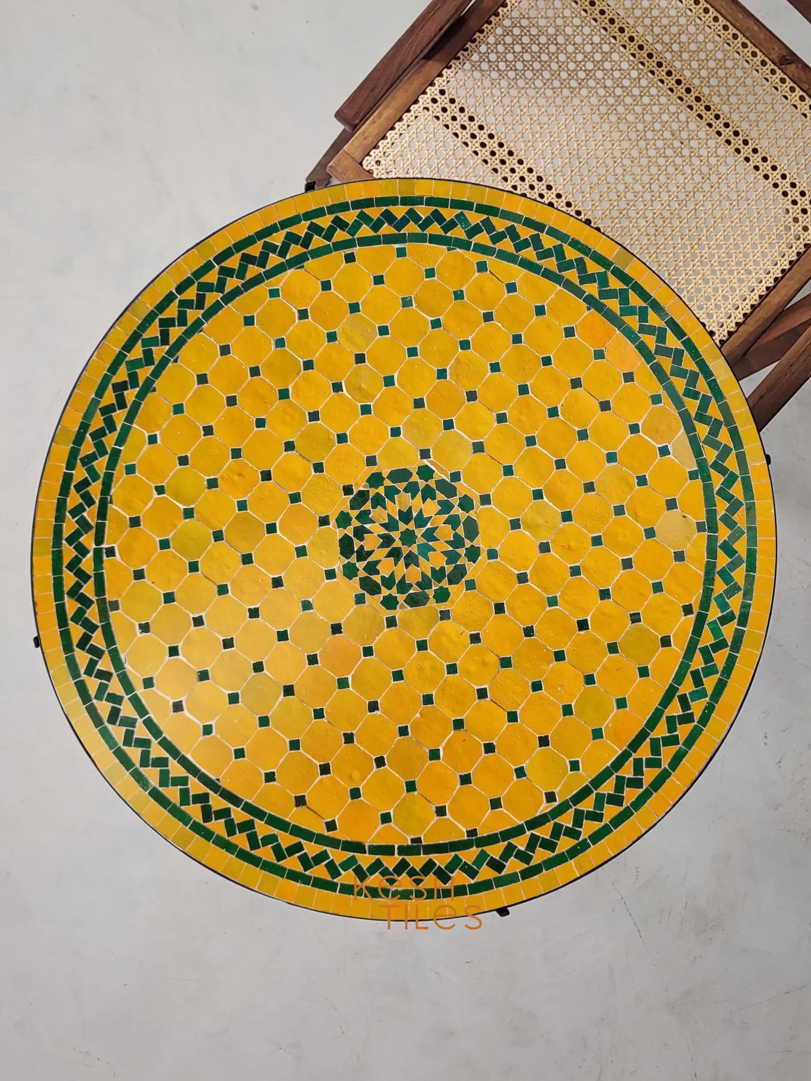 CUSTOM MOSAIC TABLE, Yellow And Green Tamegroute Tiles Round Table