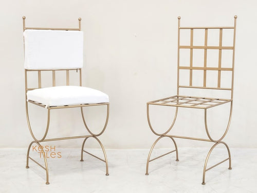 Abeer - Golden Wrought Iron Chair, Handmade Moroccan Stool with Cushion