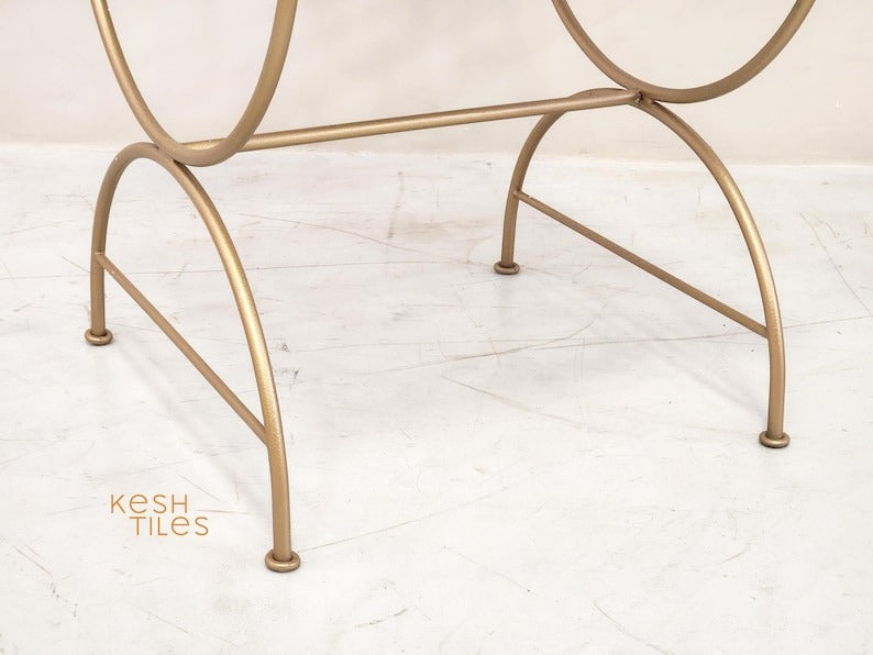 Abeer - Golden Wrought Iron Chair, Handmade Moroccan Stool with Cushion