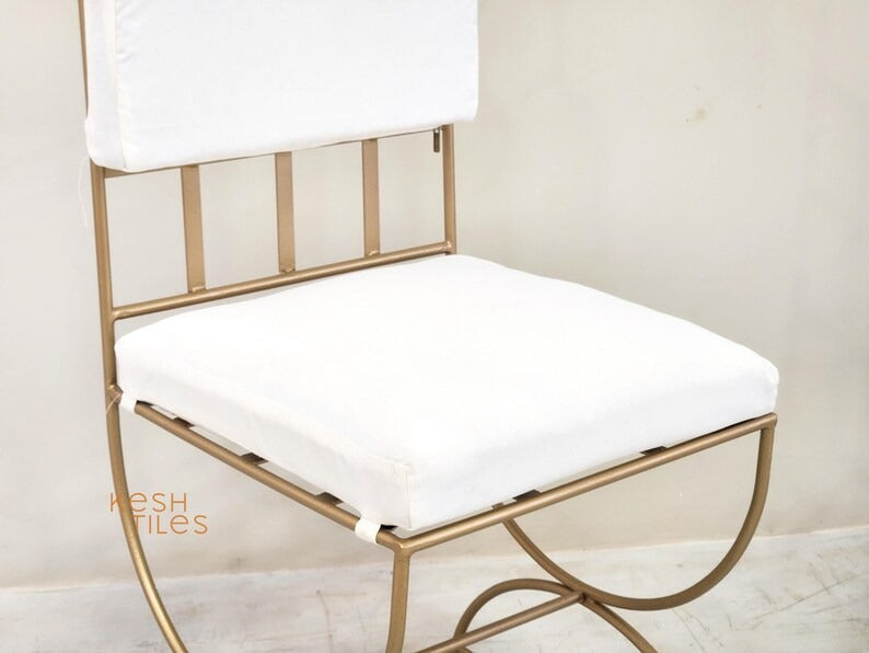 Abeer - Golden Wrought Iron Chair, Handmade Moroccan Stool with Cushion