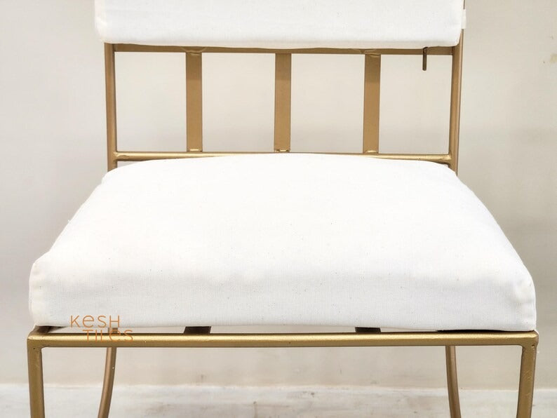 Abeer - Golden Wrought Iron Chair, Handmade Moroccan Stool with Cushion