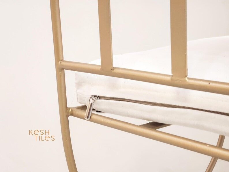 Abeer - Golden Wrought Iron Chair, Handmade Moroccan Stool with Cushion