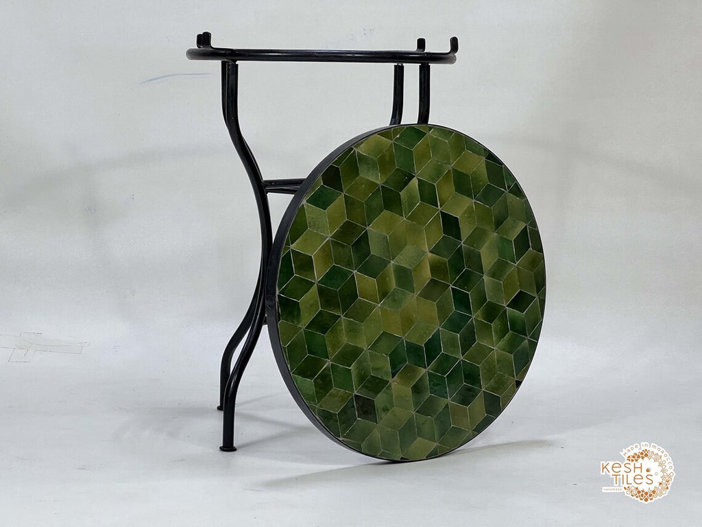 Amina - Seaweed Green Mosaic Table, Geometric Ceramic Outdoor Table