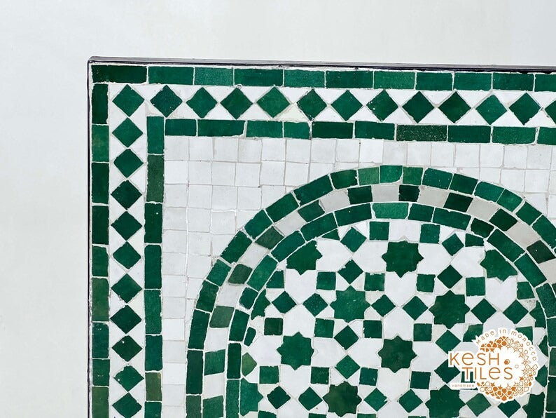 Azrou - Emerald Green Mosaic Fountain, Moroccan Zellige Indoor Outdoor Fountain