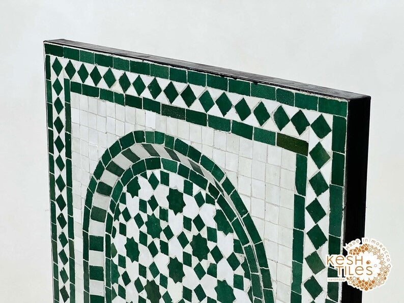 Azrou - Emerald Green Mosaic Fountain, Moroccan Zellige Indoor Outdoor Fountain