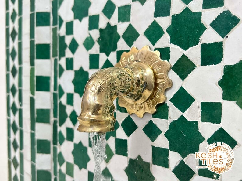 Azrou - Emerald Green Mosaic Fountain, Moroccan Zellige Indoor Outdoor Fountain
