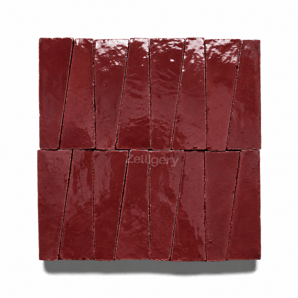 Todra Garnet 4"x1" Oxblood Burgundy Trapezoid Zellige Tile