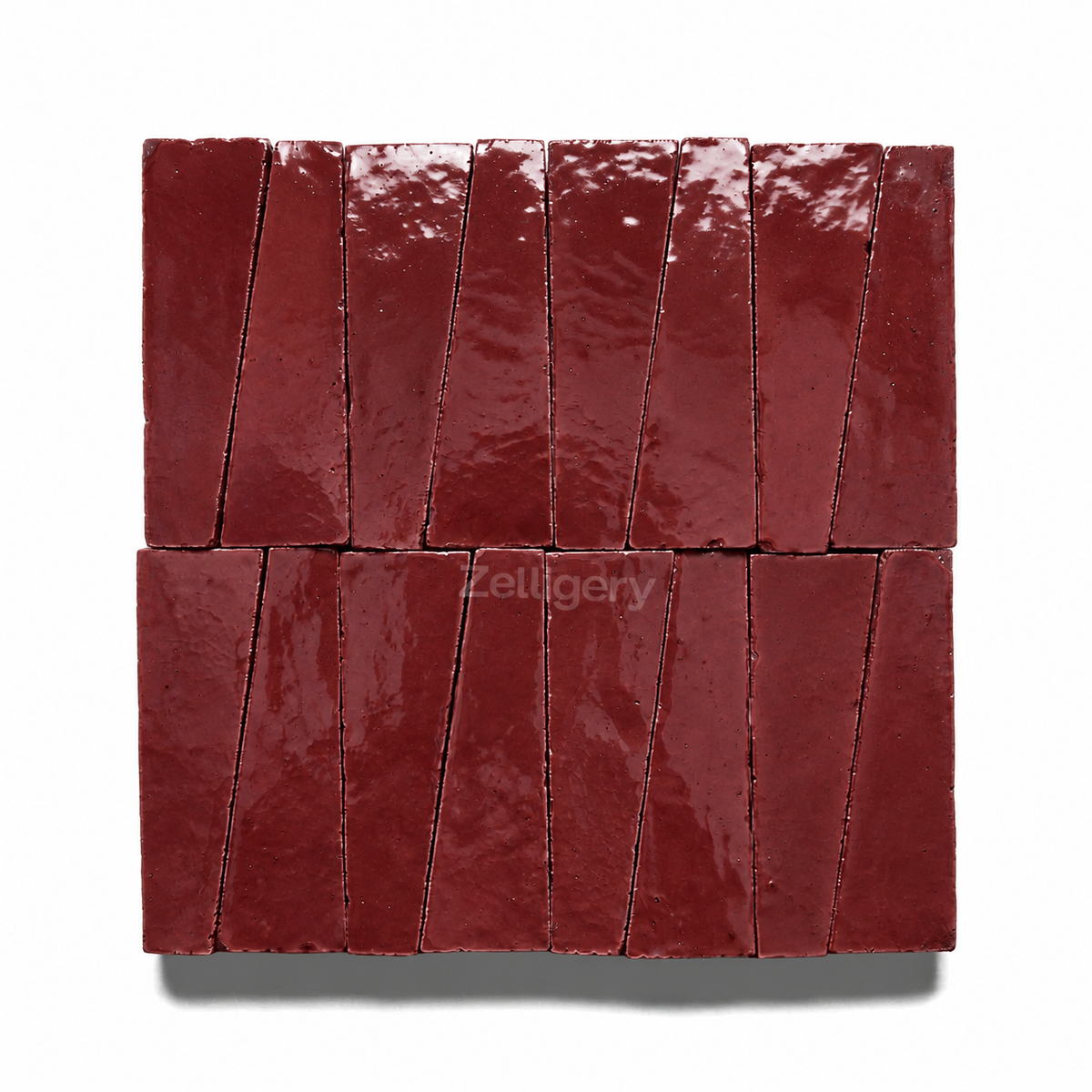 Todra Garnet 4"x1" Oxblood Burgundy Trapezoid Zellige Tile