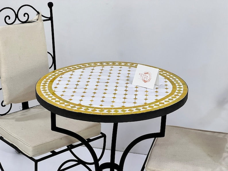Chemsa - Mustard Yellow Mosaic Table, Handmade Moroccan Zellige Patio Table