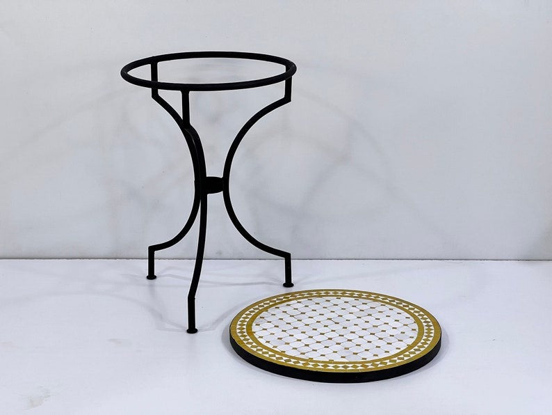 Chemsa - Mustard Yellow Mosaic Table, Handmade Moroccan Zellige Patio Table