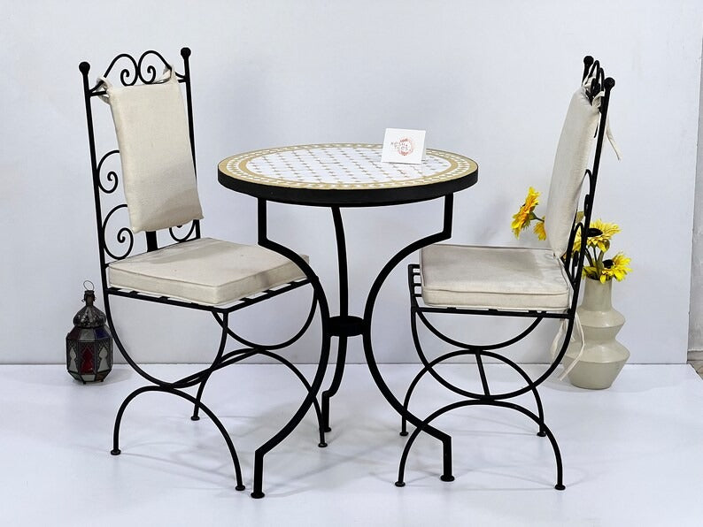 Chemsa - Mustard Yellow Mosaic Table, Handmade Moroccan Zellige Patio Table