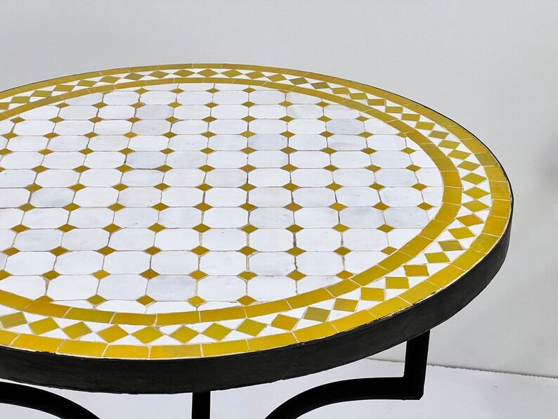 Chemsa - Mustard Yellow Mosaic Table, Handmade Moroccan Zellige Patio Table