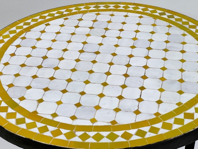 Chemsa - Mustard Yellow Mosaic Table, Handmade Moroccan Zellige Patio Table