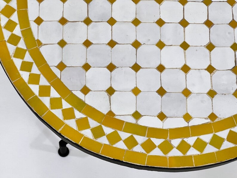 Chemsa - Mustard Yellow Mosaic Table, Handmade Moroccan Zellige Patio Table