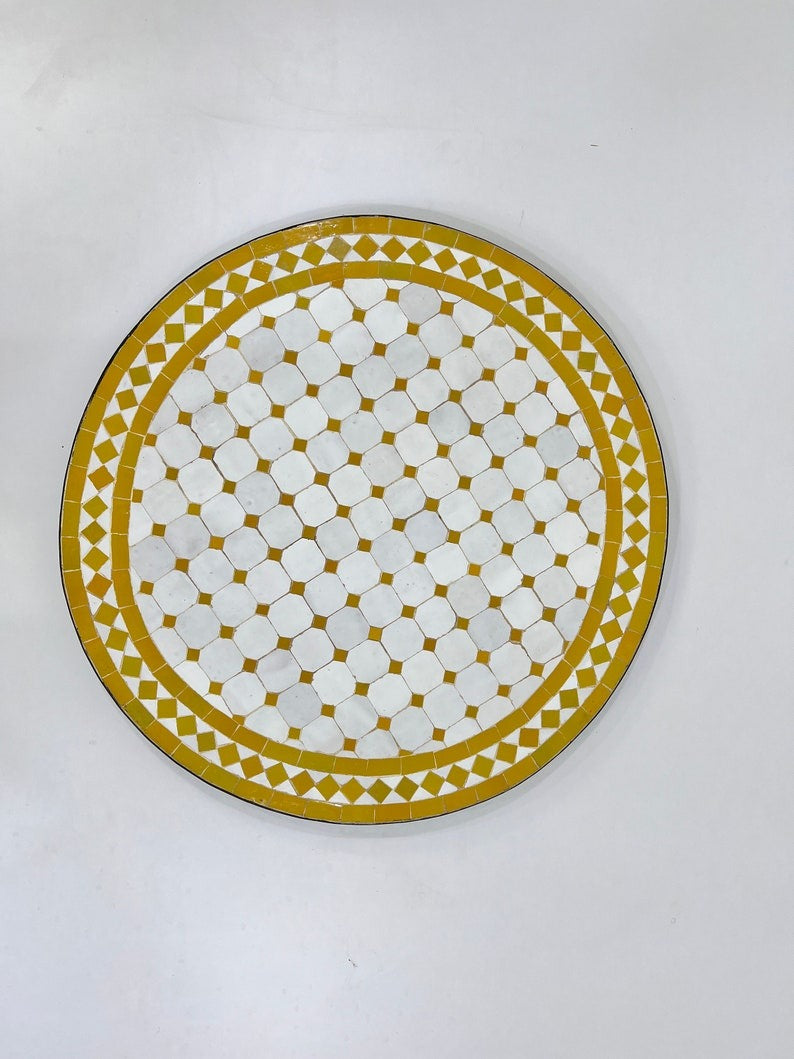 Chemsa - Mustard Yellow Mosaic Table, Handmade Moroccan Zellige Patio Table