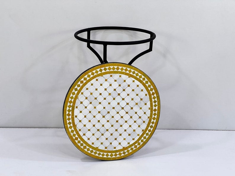 Chemsa - Mustard Yellow Mosaic Table, Handmade Moroccan Zellige Patio Table