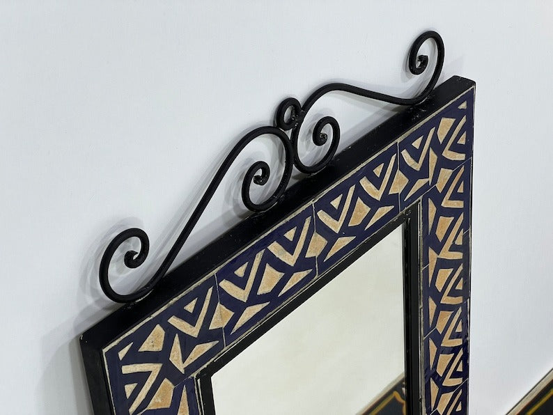 Cyrus - Blue Beige Mosaic Mirror, Handmade Moroccan Zellige Wall Mirror