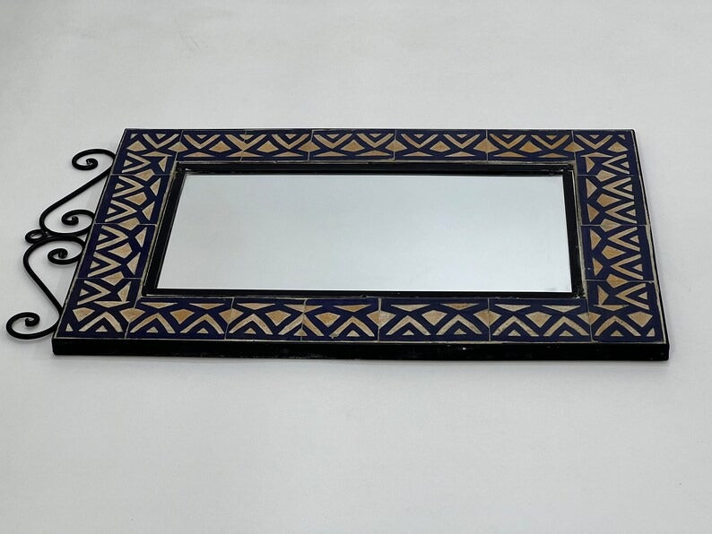 Cyrus - Blue Beige Mosaic Mirror, Handmade Moroccan Zellige Wall Mirror