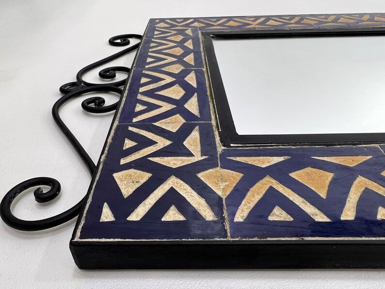Cyrus - Blue Beige Mosaic Mirror, Handmade Moroccan Zellige Wall Mirror