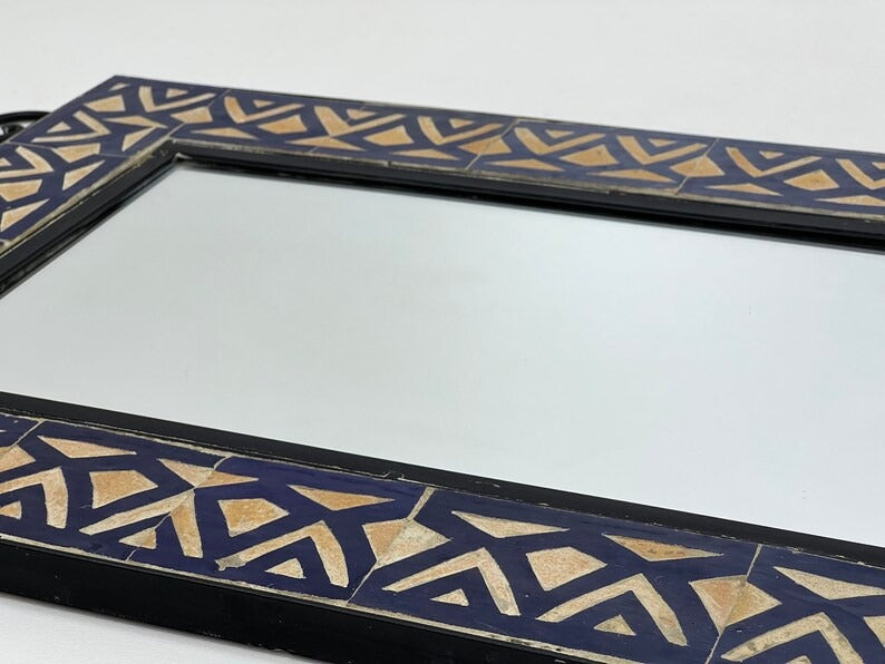 Cyrus - Blue Beige Mosaic Mirror, Handmade Moroccan Zellige Wall Mirror