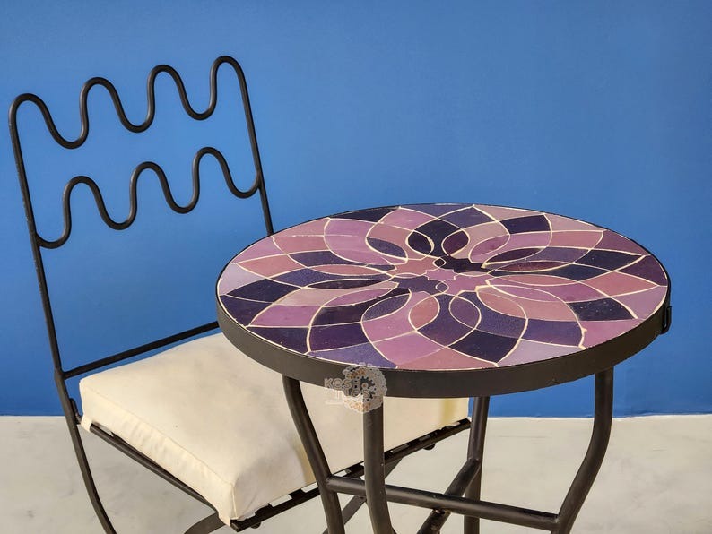 Granada - Lavender Mosaic Coffee Table, Round Moroccan Zellige Tile Table