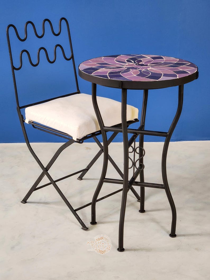 Granada - Lavender Mosaic Coffee Table, Round Moroccan Zellige Tile Table