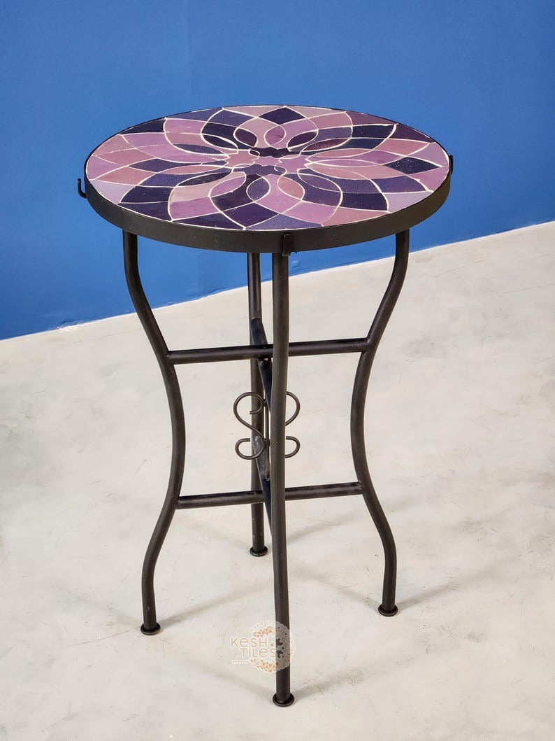 Granada - Lavender Mosaic Coffee Table, Round Moroccan Zellige Tile Table