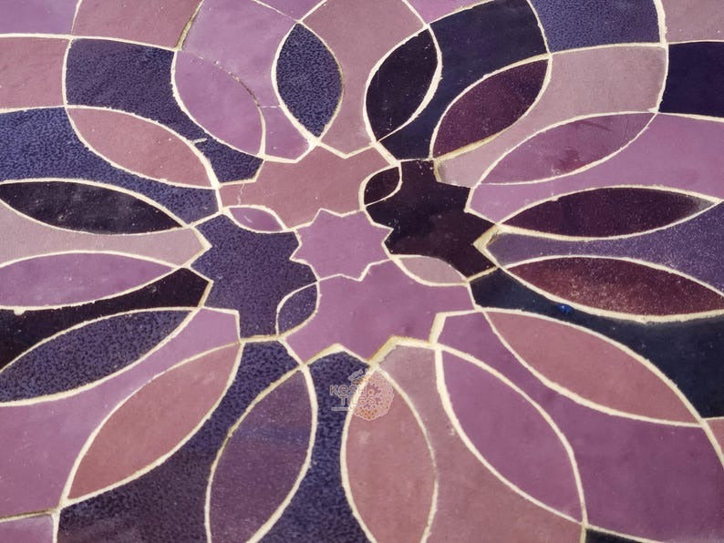 Granada - Lavender Mosaic Coffee Table, Round Moroccan Zellige Tile Table