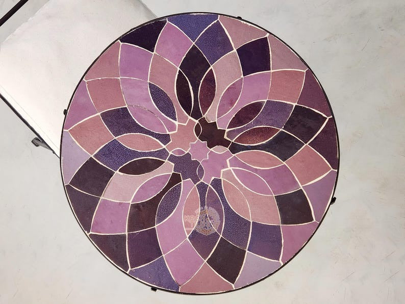 Granada - Lavender Mosaic Coffee Table, Round Moroccan Zellige Tile Table