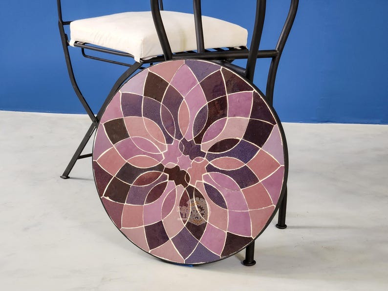 Granada - Lavender Mosaic Coffee Table, Round Moroccan Zellige Tile Table