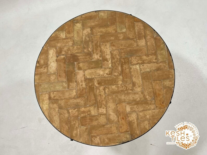 Joud - Biscotti Mosaic Table, Round Handmade Moroccan Zellige Patio Table