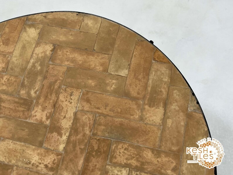 Joud - Biscotti Mosaic Table, Round Handmade Moroccan Zellige Patio Table