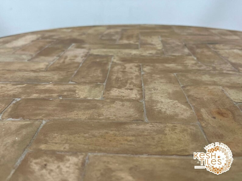 Joud - Biscotti Mosaic Table, Round Handmade Moroccan Zellige Patio Table