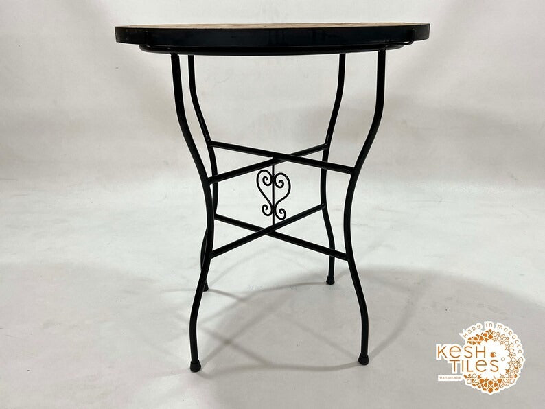 Joud - Biscotti Mosaic Table, Round Handmade Moroccan Zellige Patio Table