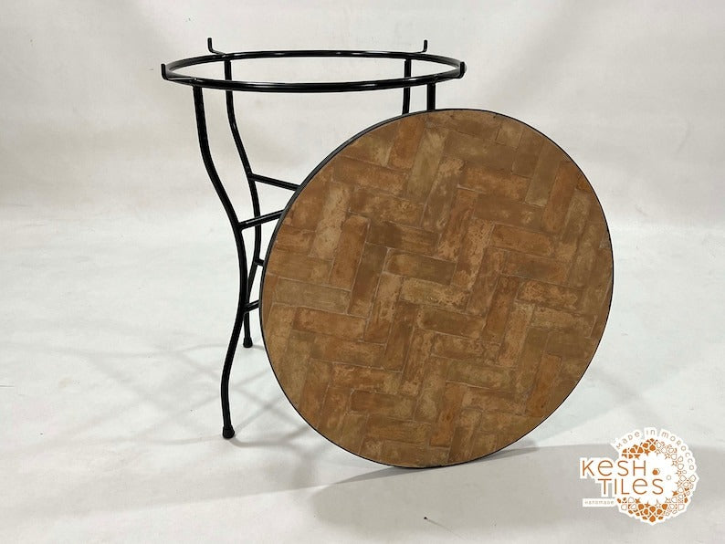 Joud - Biscotti Mosaic Table, Round Handmade Moroccan Zellige Patio Table