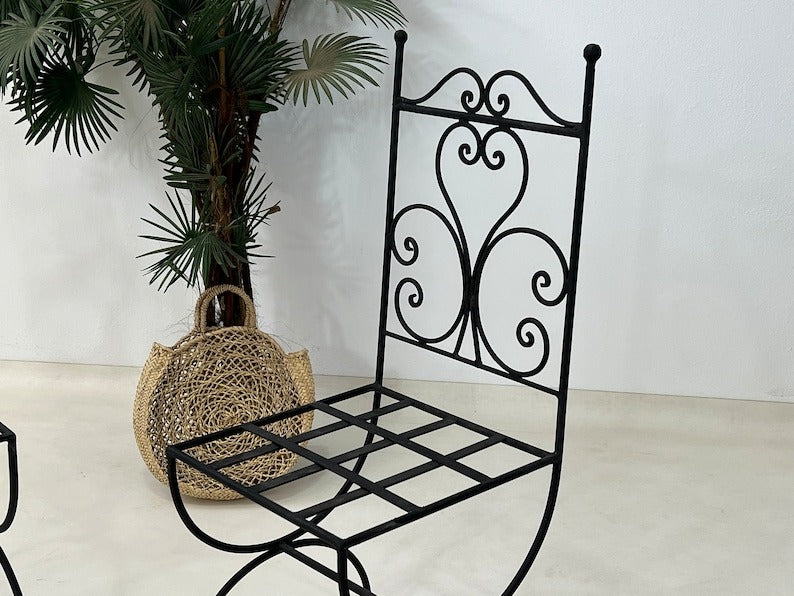 Layth - Black Wrought Iron Chair Set, Handmade Moroccan Seating with Cushions