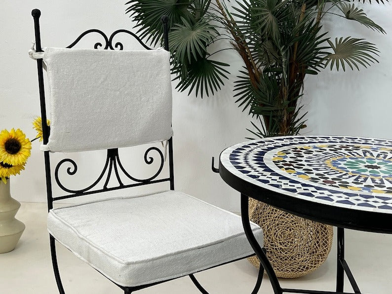 Layth - Black Wrought Iron Chair Set, Handmade Moroccan Seating with Cushions