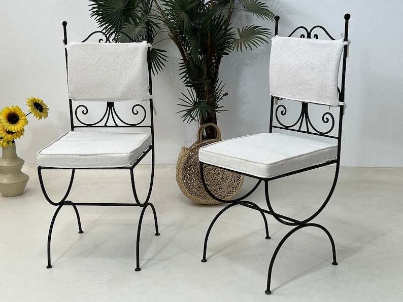 Layth - Black Wrought Iron Chair Set, Handmade Moroccan Seating with Cushions