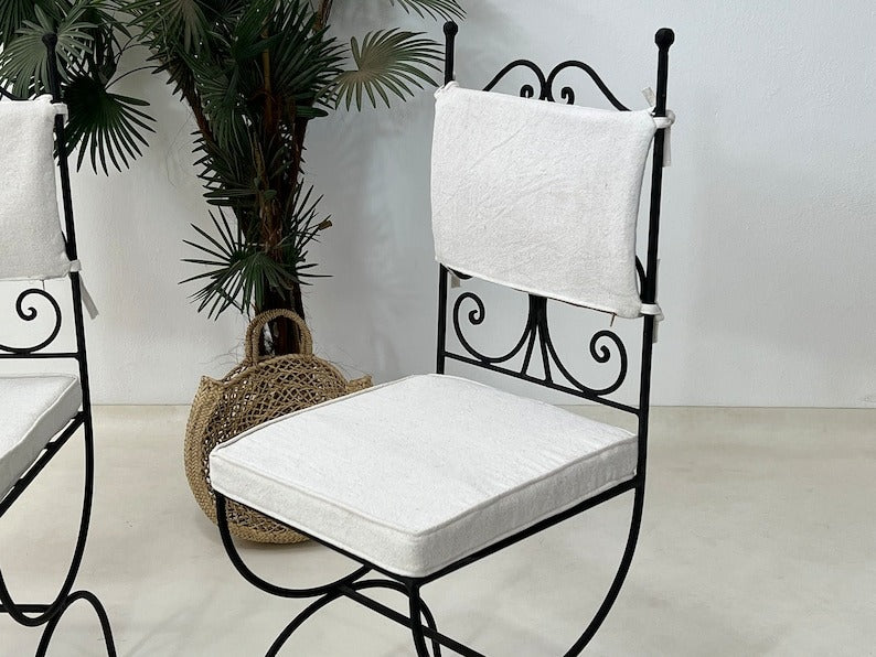 Layth - Black Wrought Iron Chair Set, Handmade Moroccan Seating with Cushions