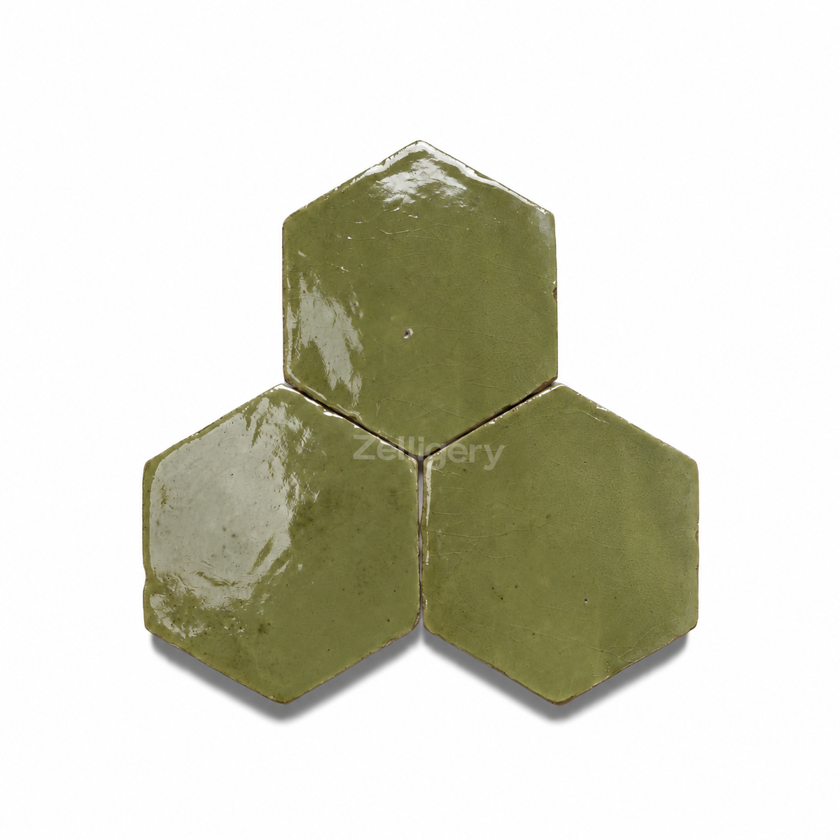 Meknes Olive 3.5"x4" Olive Green Hexagon Zellige Tile