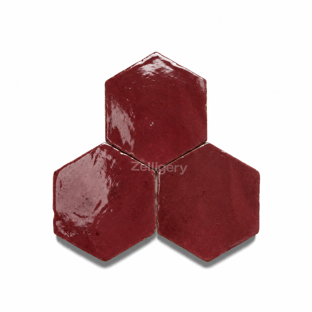 Todra Garnet 3.5"x4" Oxblood Burgundy Hexagon Zellige Tile