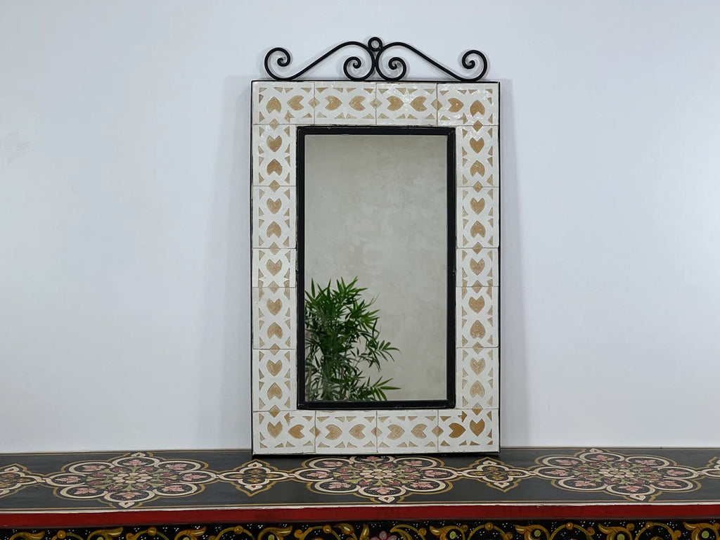 Randa - Beige Mosaic Mirror 16x24, Rectangular Handmade Moroccan Zellige