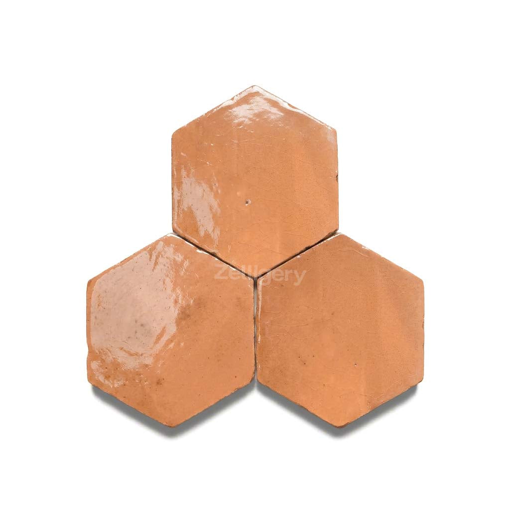 Tafraout Apricot 3.5x4 Persian Orange Hexagon Zellige Tile