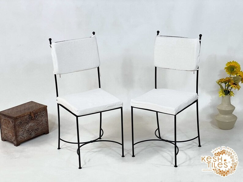 Tamellalt - Custom Moroccan Iron Chairs, Handpainted Outdoor Wrought Stool Set