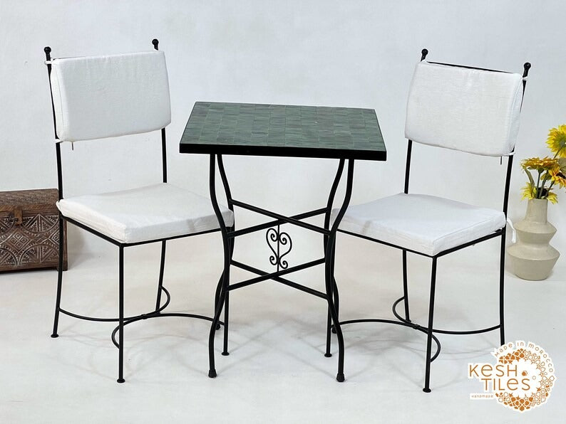Tamellalt - Custom Moroccan Iron Chairs, Handpainted Outdoor Wrought Stool Set