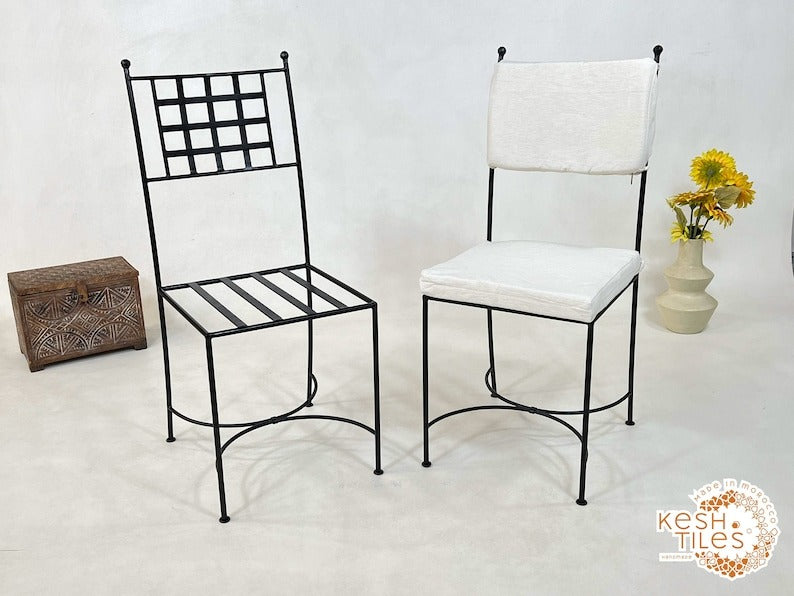 Tamellalt - Custom Moroccan Iron Chairs, Handpainted Outdoor Wrought Stool Set