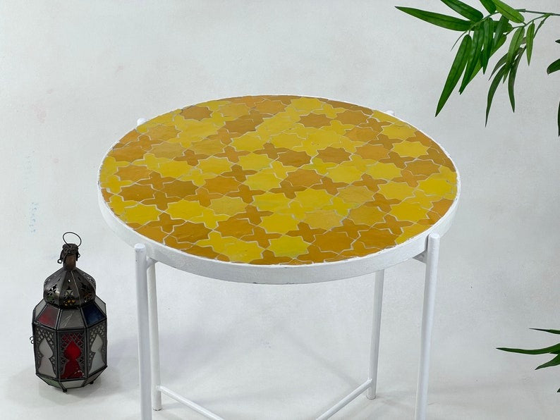 Tanagh - Orange Mosaic Side Table, Handmade Moroccan Zellige Accent Table