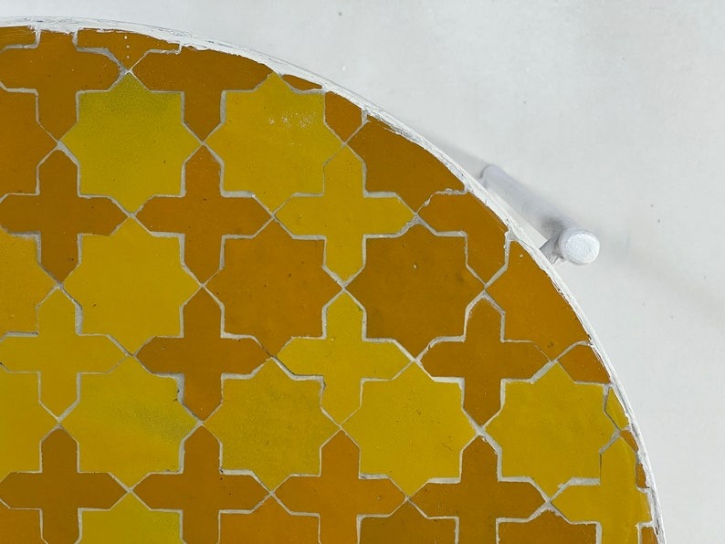 Tanagh - Orange Mosaic Side Table, Handmade Moroccan Zellige Accent Table