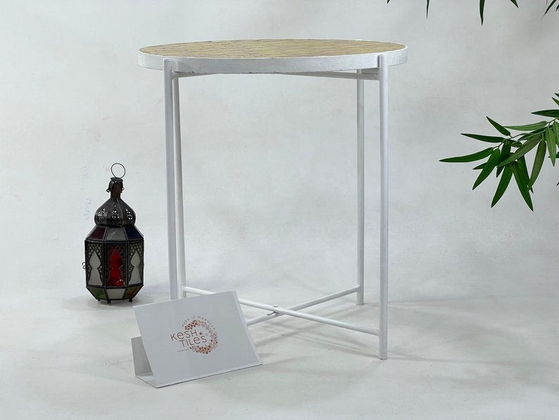 Tanagh - Orange Mosaic Side Table, Handmade Moroccan Zellige Accent Table